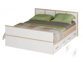 Двуспальная кровать 1,4м Сакура (дуб сонома/белый) в Безменово - bezmenovo.mebel-nsk.ru | фото