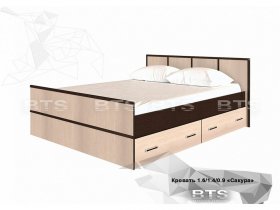Кровать двуспальная с ящиками 1,4м Сакура (BTS) в Безменово - bezmenovo.mebel-nsk.ru | фото