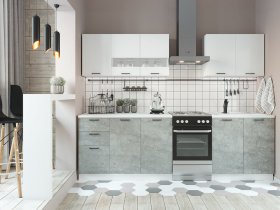Кухонный гарнитур Дуся 2,0 м (белый глянец/цемент) в Безменово - bezmenovo.mebel-nsk.ru | фото
