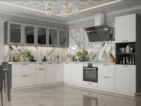 Модульная кухня Глэдис (белый снег/лайт грей софт/корпус анкор темный) в Безменово - bezmenovo.mebel-nsk.ru | фото