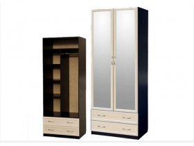 Шкаф двухстворчатый с ящиками с 2-мя зеркалами  (профиль МДФ) в Безменово - bezmenovo.mebel-nsk.ru | фото