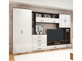 Стенка Коста МДФ (дуб венге/белый глянец) в Безменово - bezmenovo.mebel-nsk.ru | фото